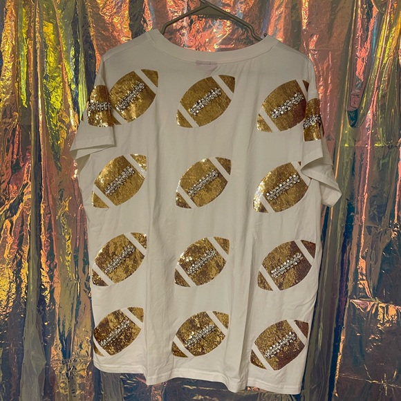 QOS White Rhinestone Football Tee - Picture 2 of 4